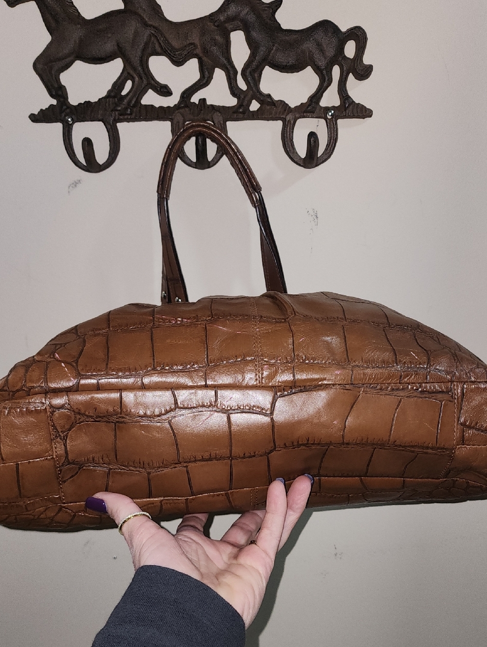 Coach Croc-Embossed Brown Leather Tote G1176-F17661 Purse - Picture 8 of 16